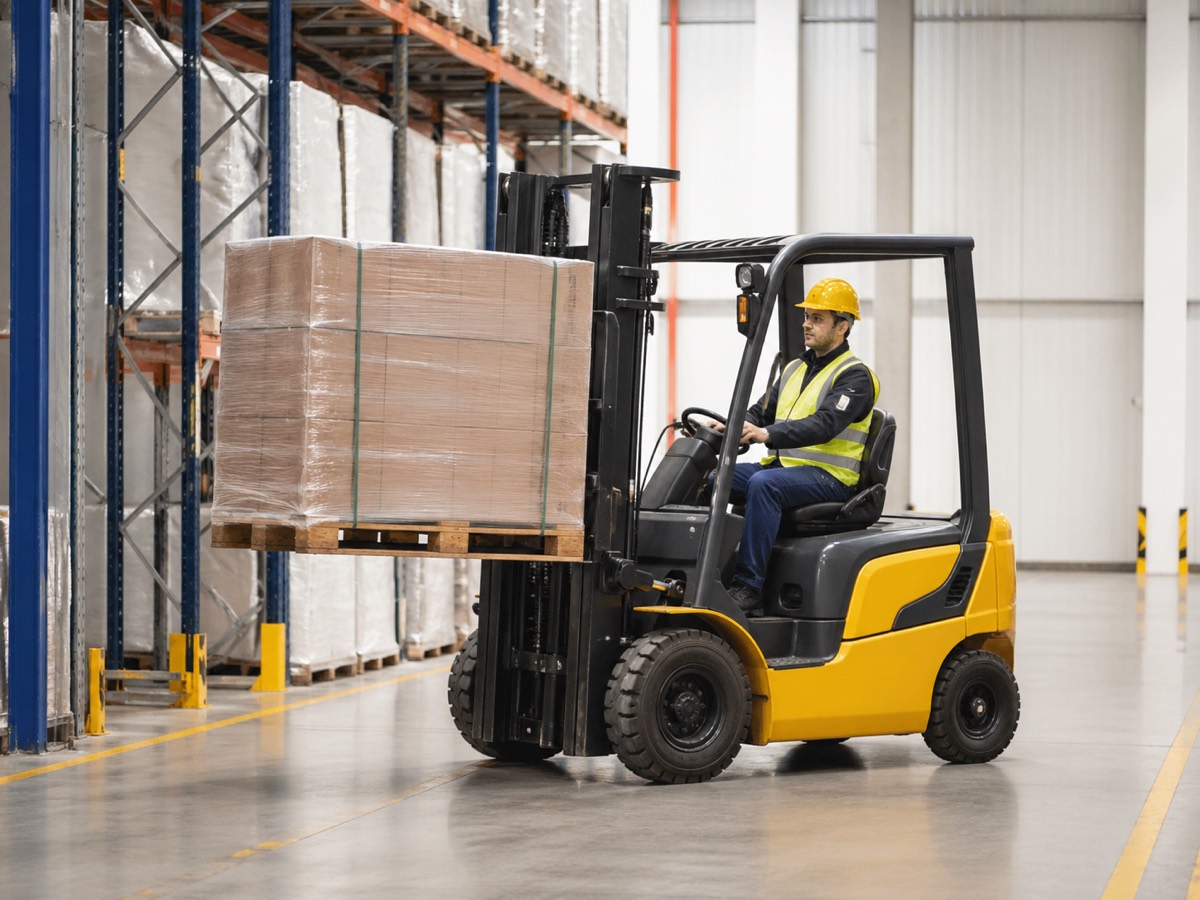Forklift operating on a busy site